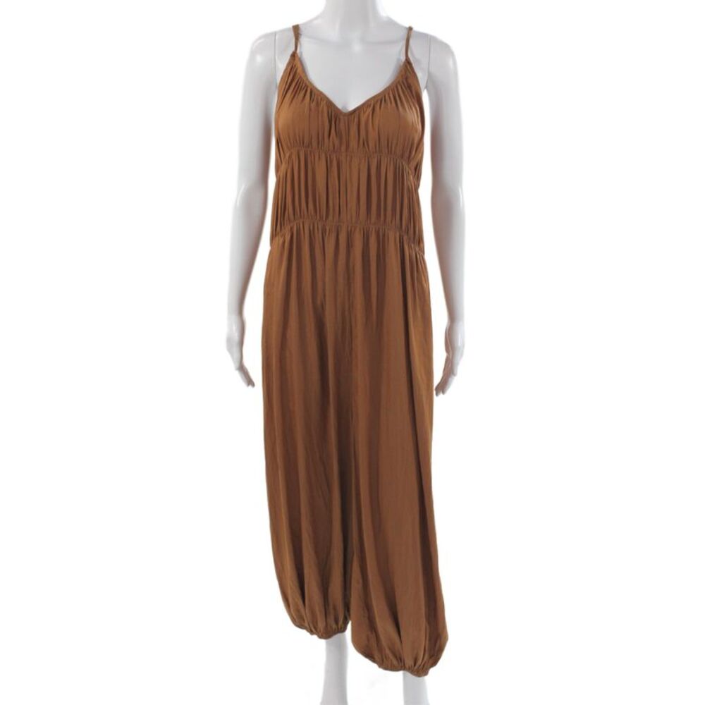 Mahina Women Jumpsuit Brown V-Neck Sleeveless Boho Polyester Size M